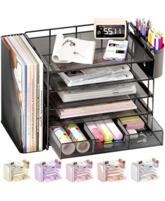 4 Tier Desktop File Organizer With Drawer Pen Holders Office Supply Sorters Workspace Organizer