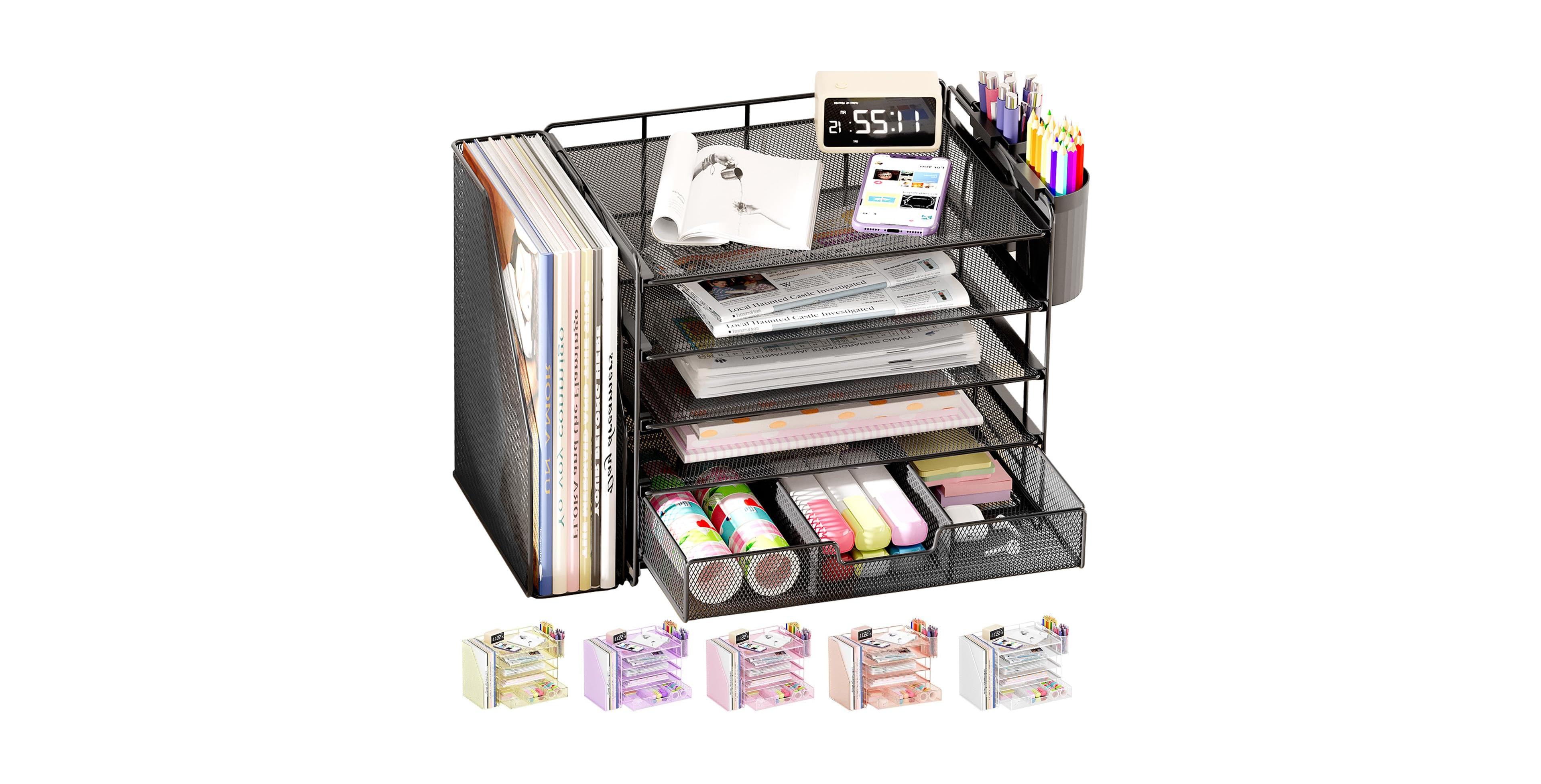Four Candies 4 Tier Desktop File Organizer With Drawer Pen Holders Office Supply Sorters Workspace Organizer
