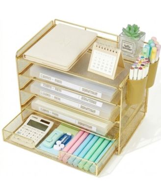 5 Tier Sliding Tray Desk Organizer With File Shelves For Office Supplies