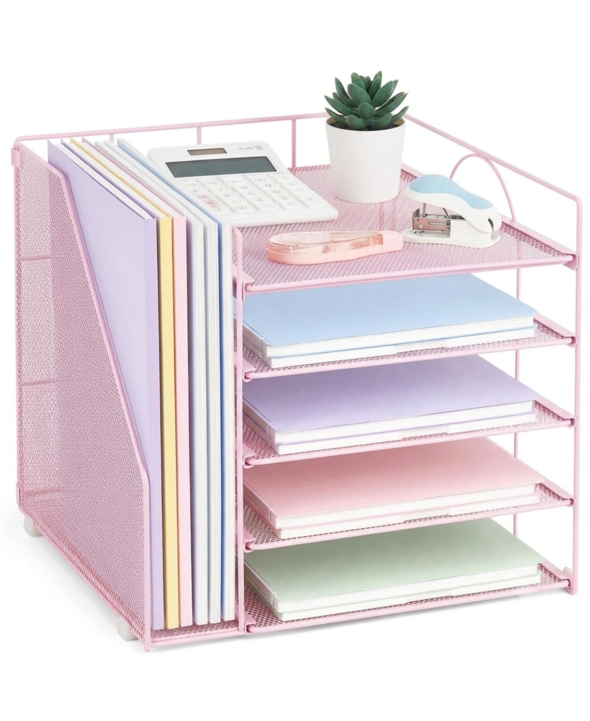 Four Candies 5 Tier Sliding Tray Desk Organizer With File Shelves For Office Supplies - Pink 12" x 12" x 12"