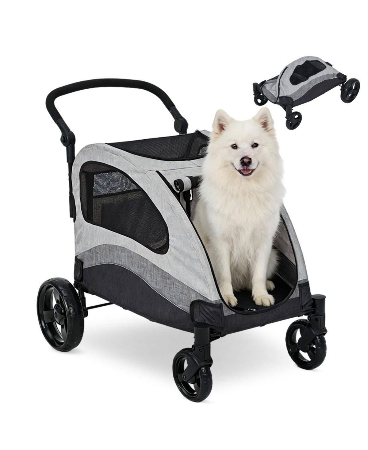 Lalfpet Dog Stroller for Large and Medium Dogs, 4-Wheel Pet Carrier w/ Brakes Foldable Wagon, Holds 160 lbs