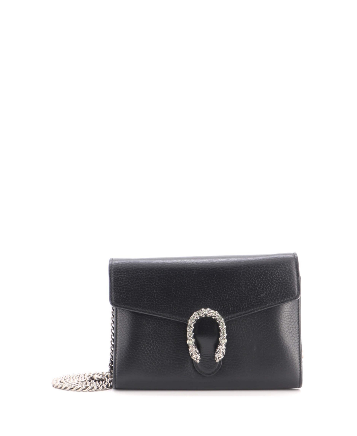 Pre-Owned Gucci Small Dionysus Chain Wallet Leather with Embellished Detail - Black