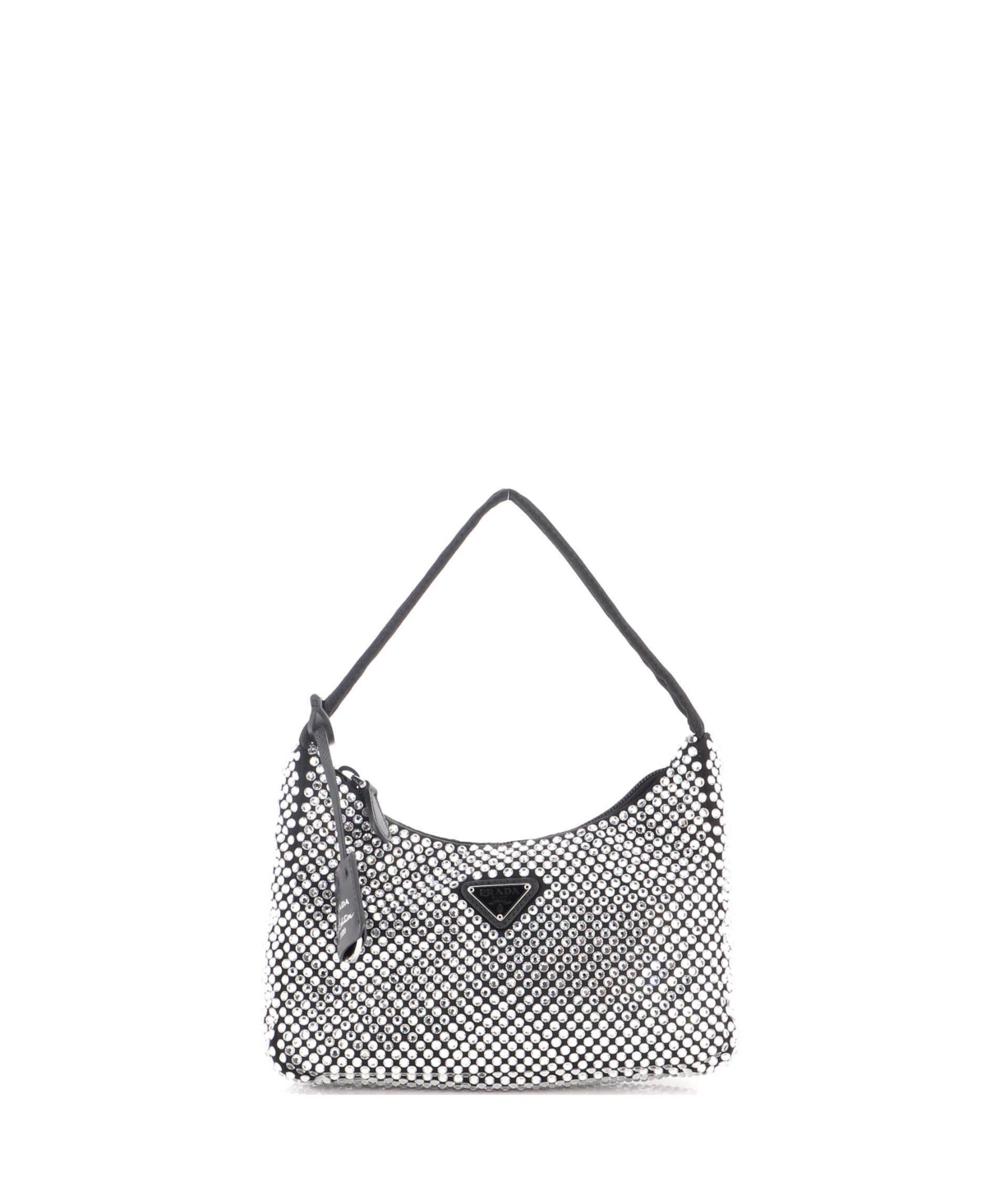 Pre-Owned Prada Mini Re-Edition 2000 Hobo Crystal Embellished Satin - Black