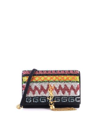Classic Monogram Tassel Crossbody Bag Sequin Embellished Suede