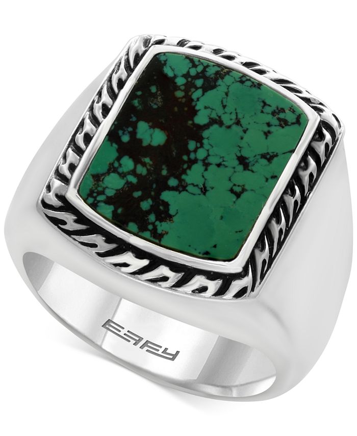 EFFY Collection - Men's Manufactured Turquoise Ring (3-9/10 ct. t.w.) in Sterling Silver and Black Lacquer