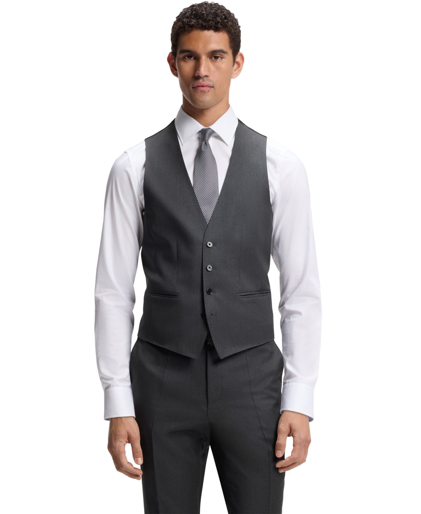 Мужские жилеты BOSS by Hugo Boss Virgin-Wool Serge Slim-Fit Vests, цвет: Тёмный серый — фото 1