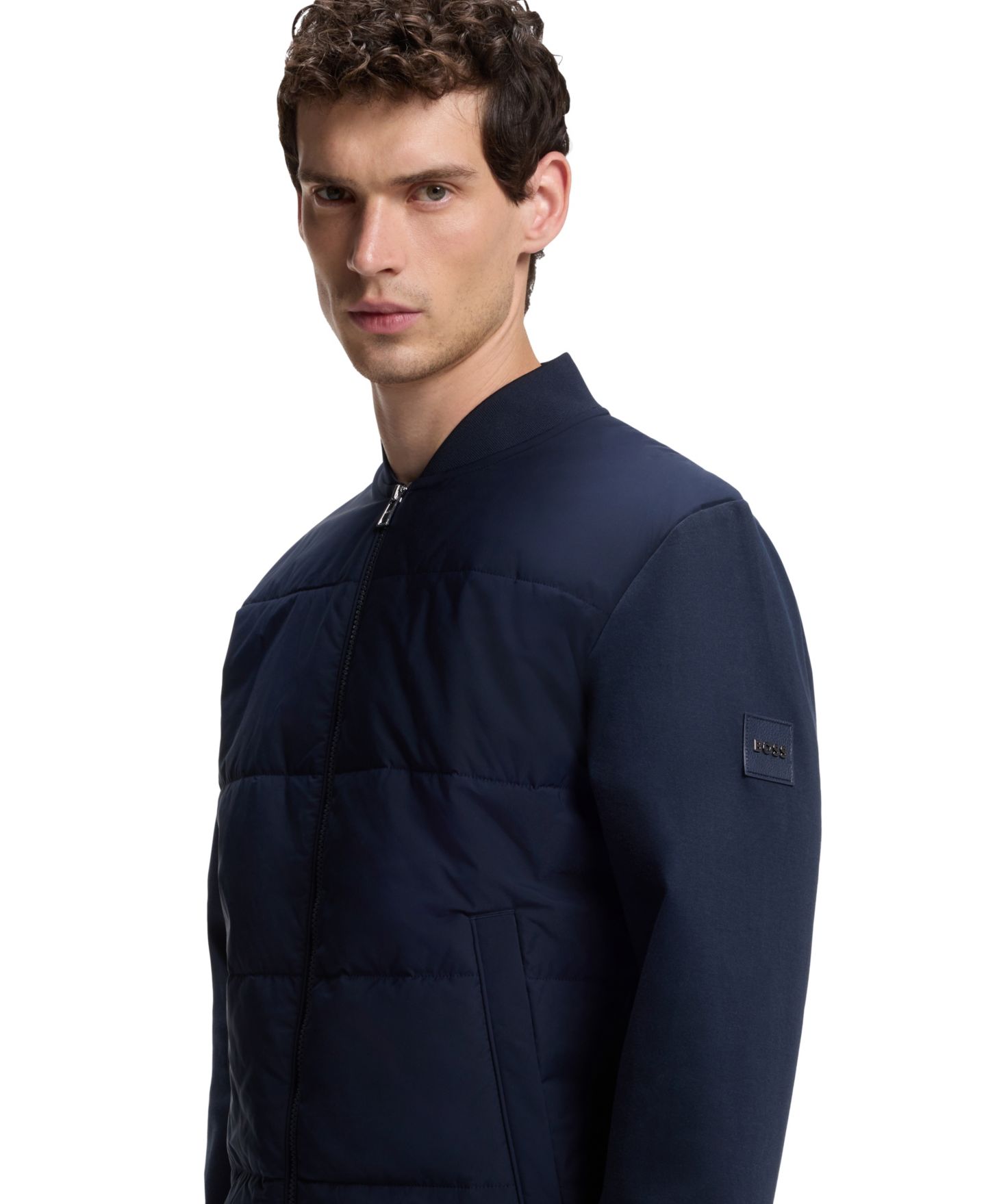 Мужская куртка Hugo Boss Cotton-Blend Zip-Up Padded, цвет: Тёмный синий — фото 5