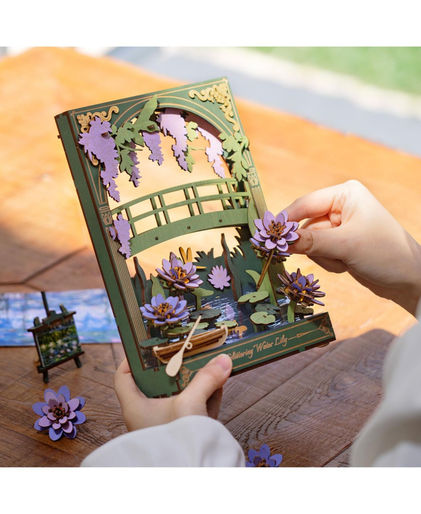 Детский конструктор Robotime Water Lily 3D Wooden LED Light Puzzle Building Set, Ages 14+, цвет: Зелёный — фото 6