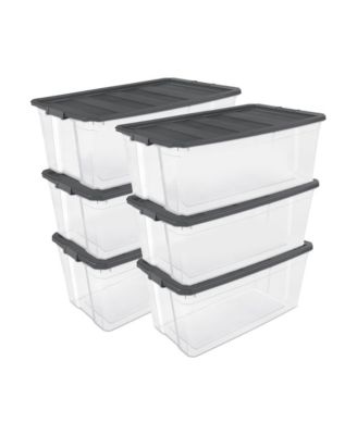 200 Quart Clear Stackable Latching Storage Box Container, Grey, 6 Pack