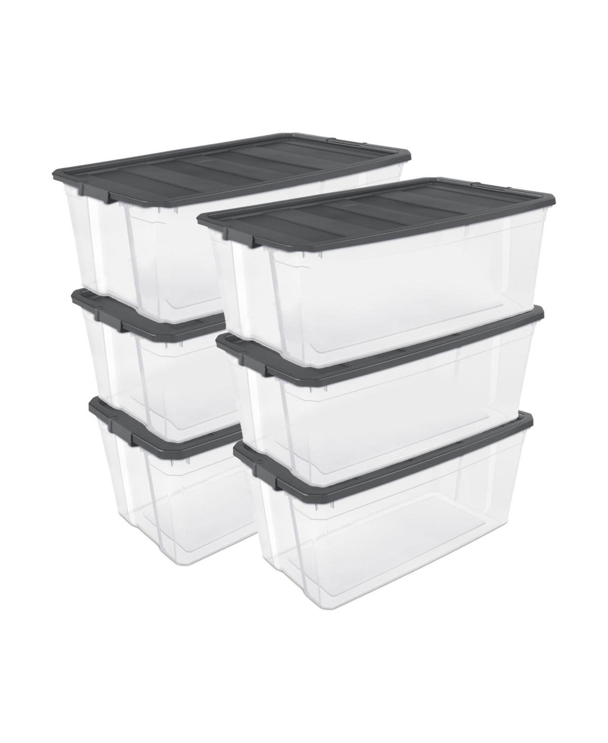 Sterilite 200 Quart Clear Stackable Latching Storage Box Container, Grey, 6 Pack