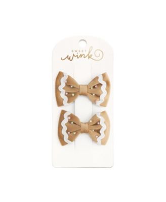 Girls Gingerbread Christmas Velvet Bow Clips, 2-Piece Set
