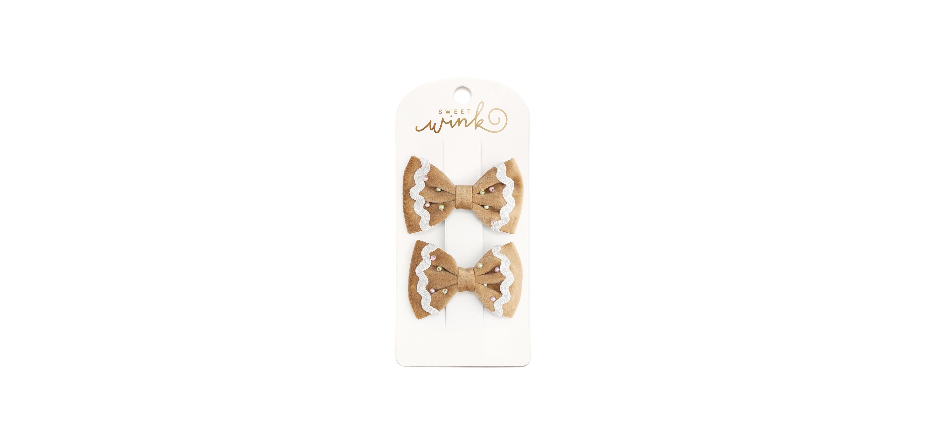 Sweet Wink Girls Gingerbread Christmas Velvet Bow Clips, 2-Piece Set
