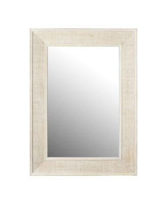Rectangle Wood Framed Wall Mirror with Rattan Detail