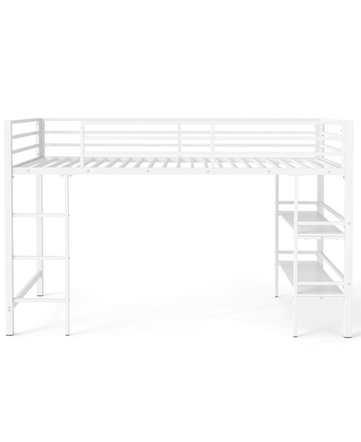 Gouun Space-Saving Metal Kids Loft Bed and Storage Shelves - White