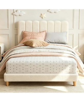 Queen Upholstered Platform Bed Frame with Headboard, Low Profile, Wood Slats, No Box Spring Needed