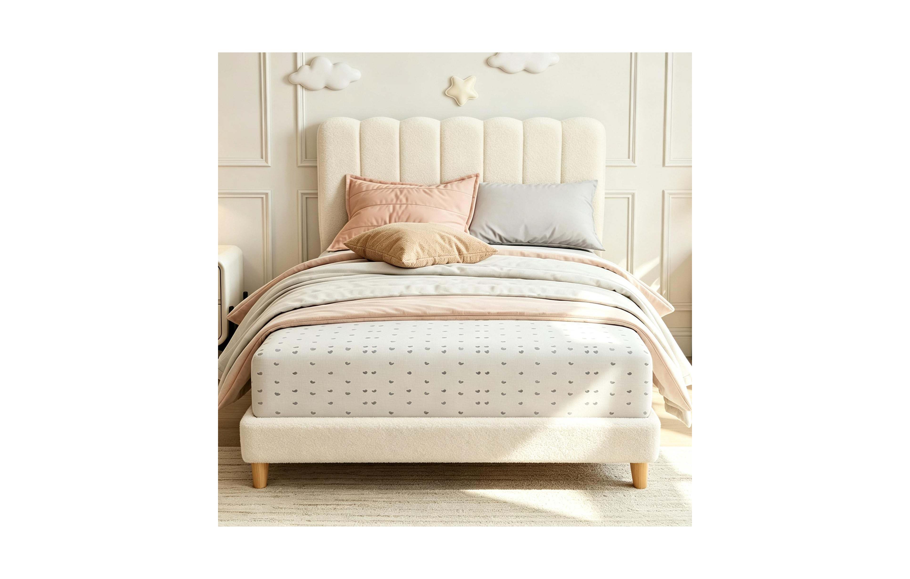 homfan Queen Upholstered Platform Bed Frame with Headboard, Low Profile, Wood Slats, No Box Spring Needed