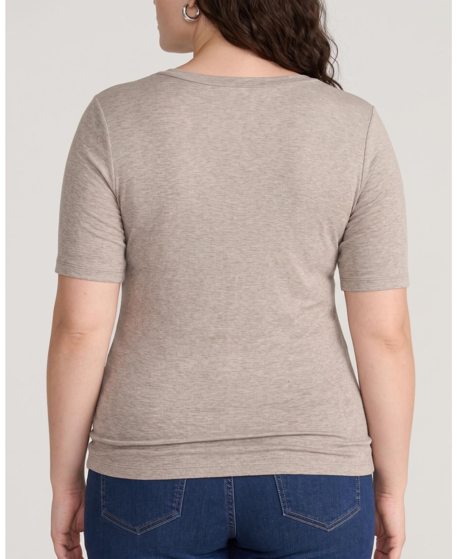 Plus Size Cloud Rib Slim-Fit Ribbed V-Neck Short-Sleeve Tee
