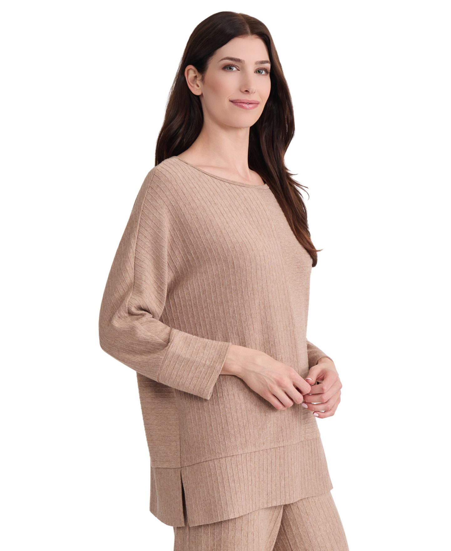 Женский топ Jones New York Dolman Boat Neck Ribbed Tunic Top, цвет: Меланжевый — фото 2