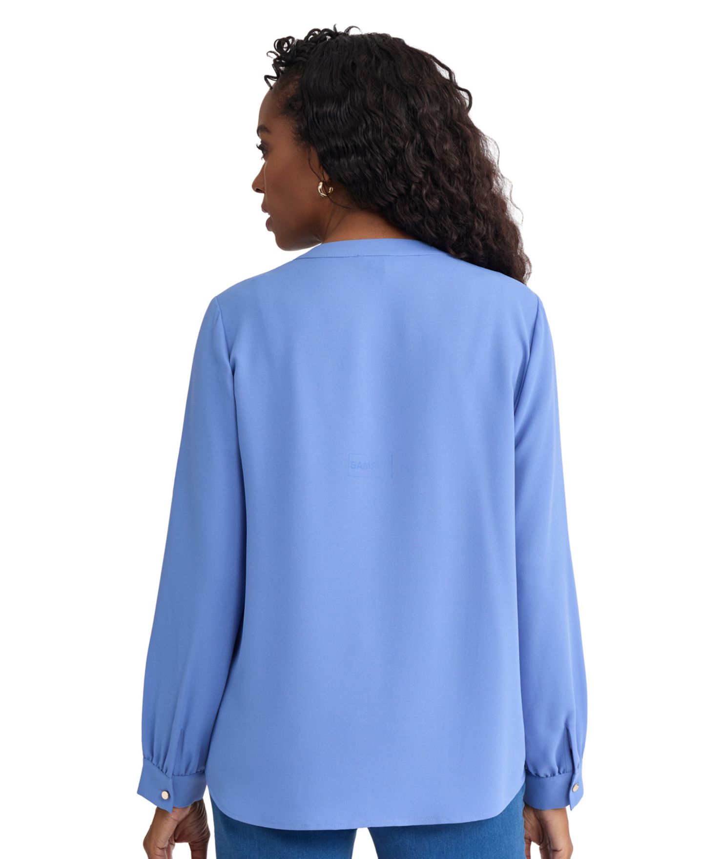 Женская блузка Jones New York Long-Sleeve Split V-Neck Pintuck, цвет: Синий каменный — фото 4