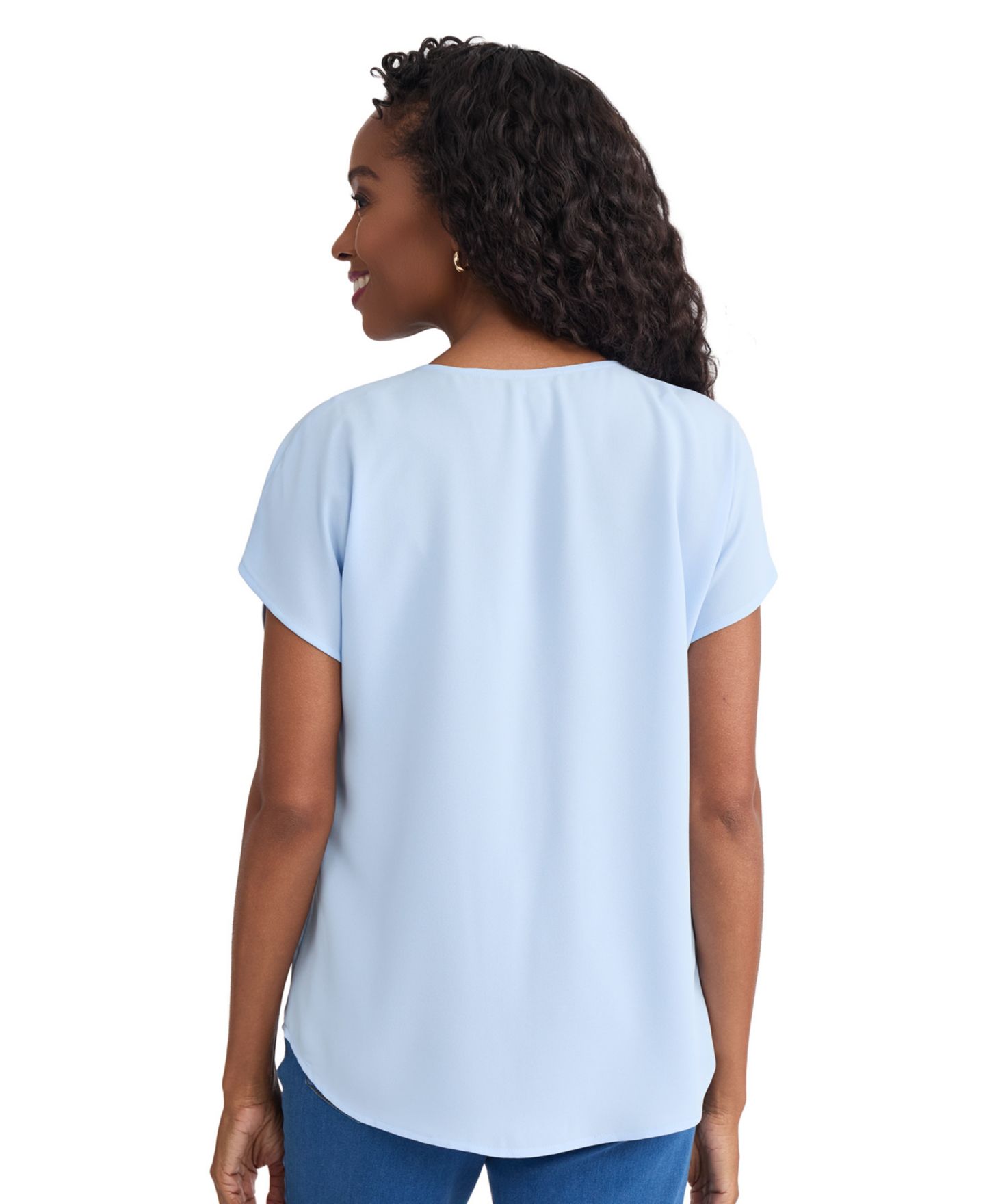 Женская блузка Jones New York Extended Shoulder Split Neck, цвет: Light Oxford — фото 2