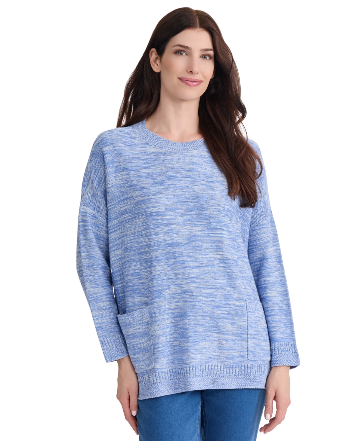 Jones New York Women's Crewneck Marled Poncho Sweater