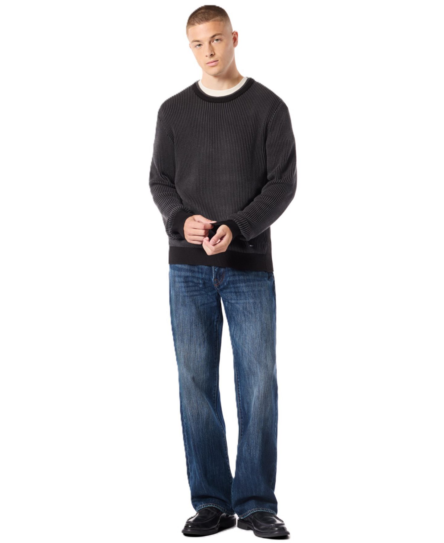 Мужской свитер Buffalo David Bitton Wiles Crewneck Waffle-Knit, цвет: Чёрный — фото 2