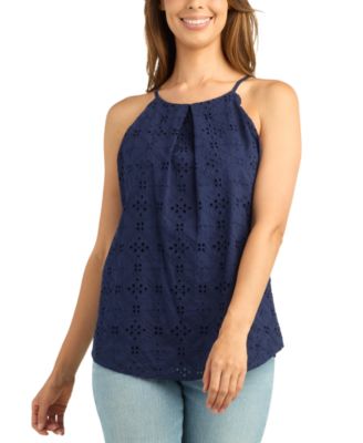 Juniors' Eyelet Scallop Edge Halter Blouse