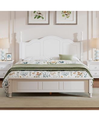 Queen Platform Bed with Headboard, Solid Wood Bed Frame, Wooden Slat Support