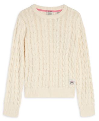 Girls' 7-16 Cable-Knit Long-Sleeve Cotton-Blend Sweater