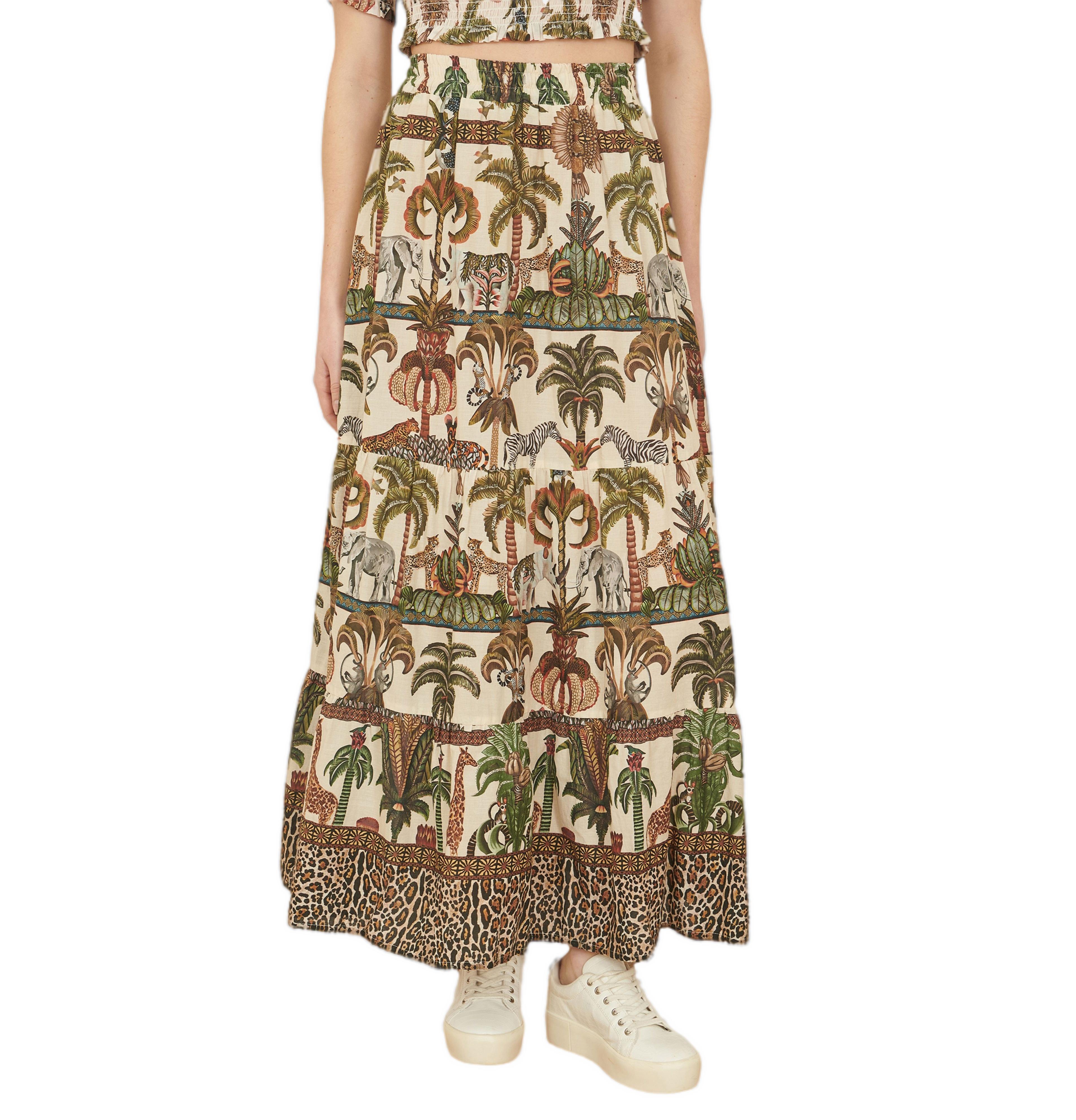 Yumi Women's Animal Print High-Waisted Midi Skirt