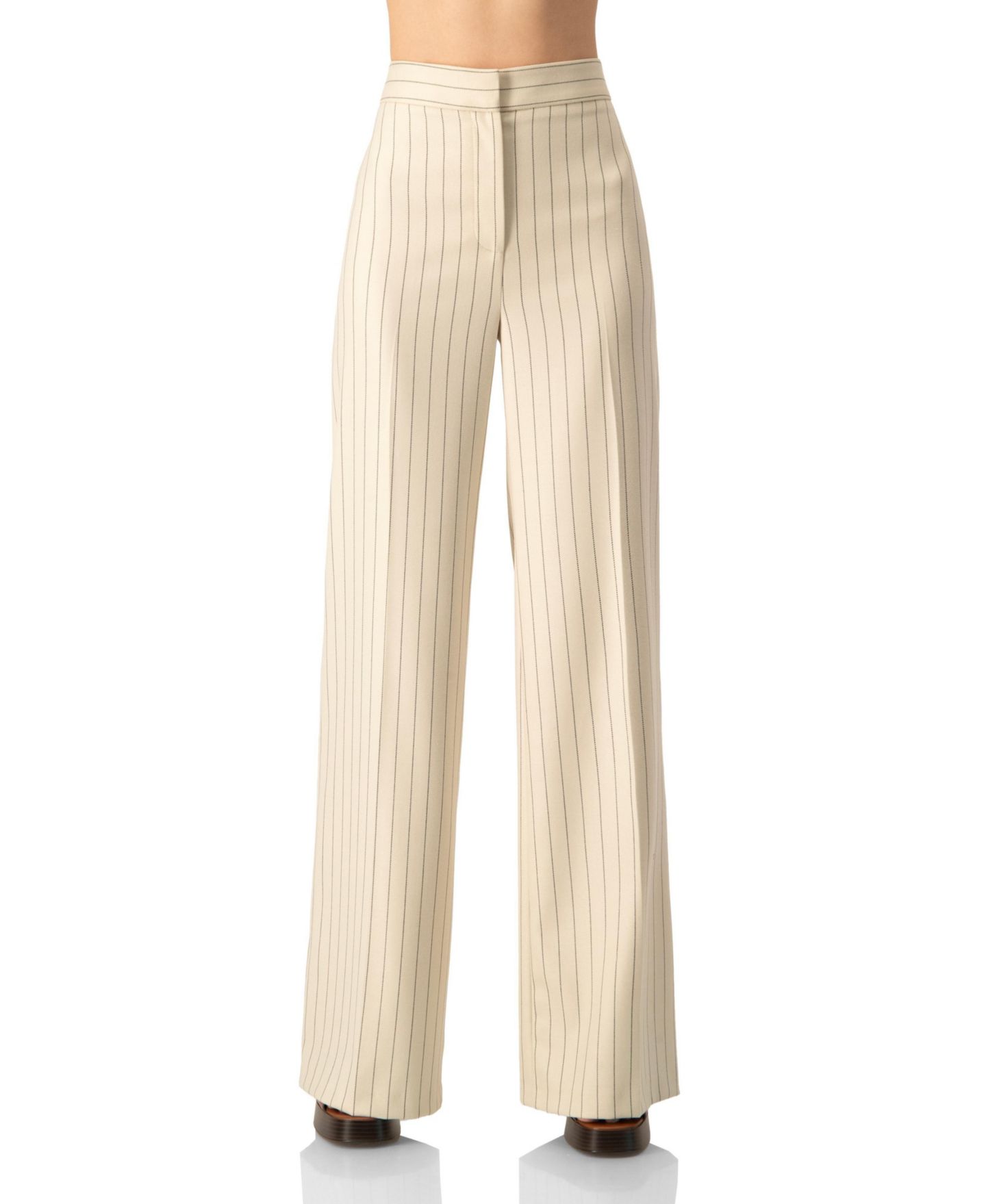 Женские брюки Ivonne Pinstripe Wide-Leg High-Waist, цвет: Бежевый — фото 1