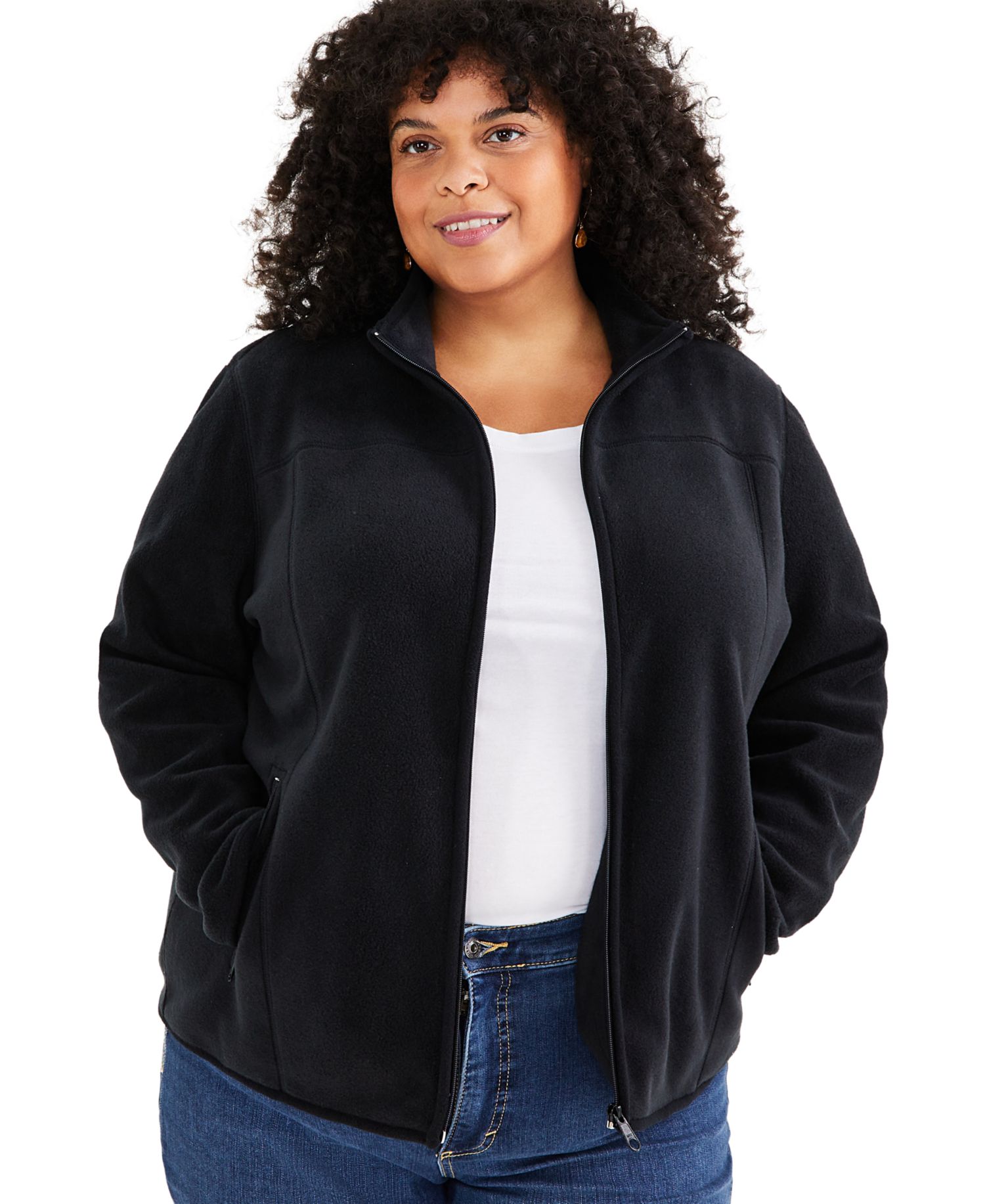 Plus Size Polar Fleece Zip-Front Jacket