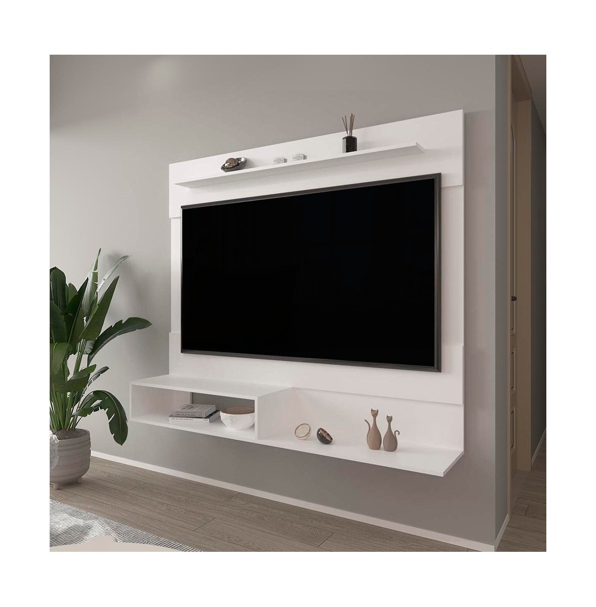 Flynama Albuquerque Floating Wall-Mounted Entertainment Center Multi-Shelf Tv Console for 55 Inch Tv - White