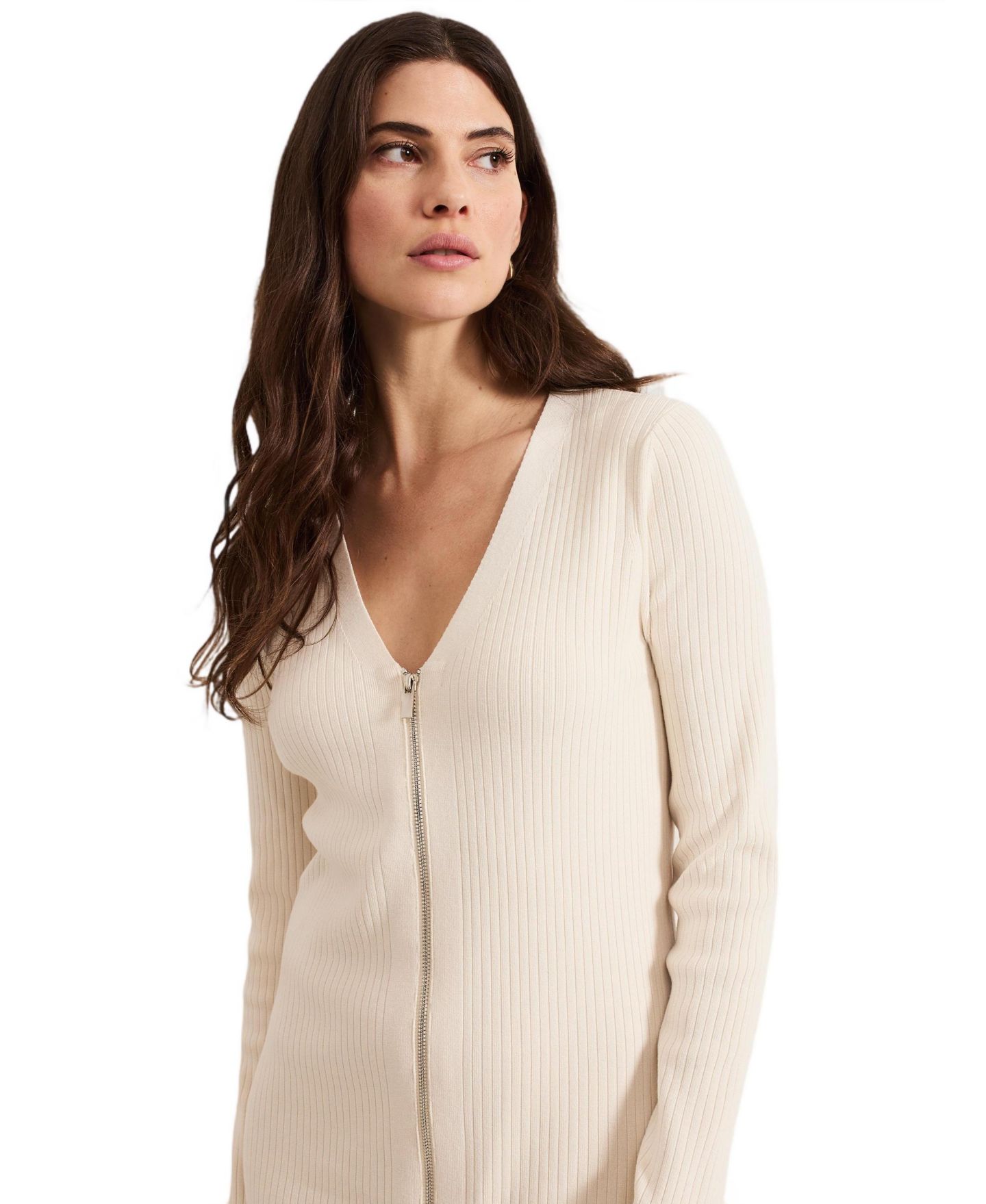 Женское платье Phase Eight Ella Ribbed-Knit Long-Sleeve V-Neck, цвет: Натуральный — фото 4