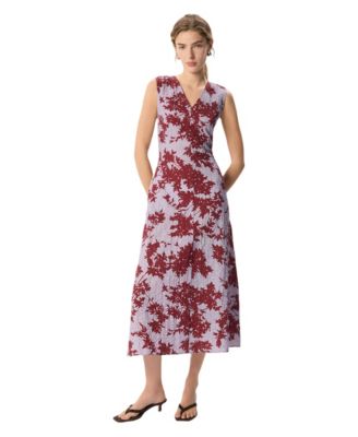 Women's Floral-Print V-Neck Sleeveless Midi Dress