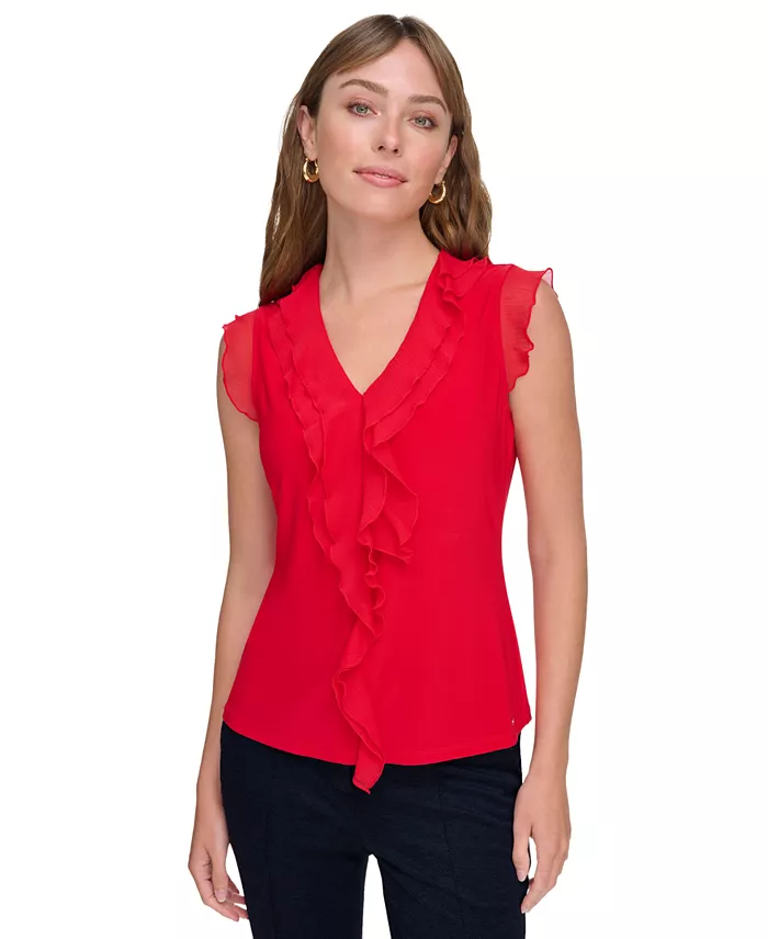 Women's Ruffled Mixed-Media Top - thumbnail 6