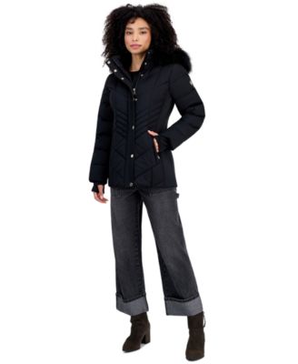 Women's Faux-Fur-Trim Hooded Puffer Coat, Created for Macy's