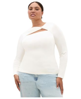 Plus Size Percy Street Twisted Boat Neck Long-Sleeve Open-Chest Top