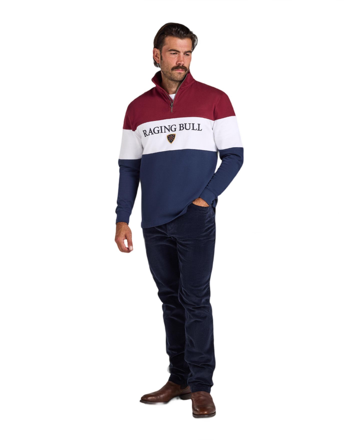 Мужская толстовка Raging Bull Quarter Zip Relaxed-Fit Long-Sleeve, цвет: Тёмно-синий / Красный — фото 6