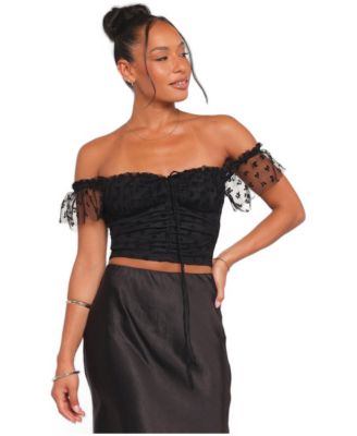 Women's Aster Off-the-Shoulder Mesh Short-Sleeve Top