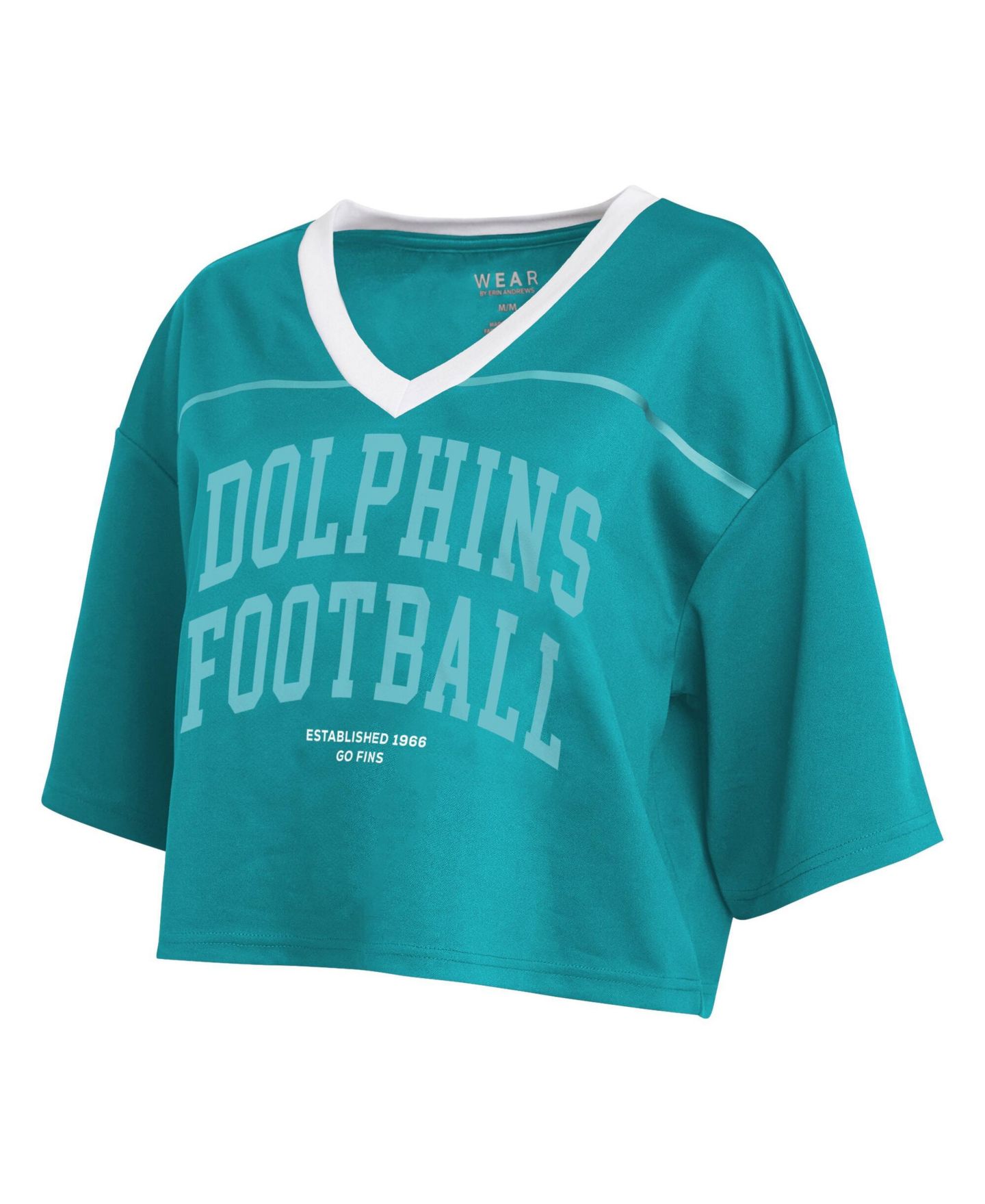 Женская футболка WEAR by Erin Andrews Aqua Miami Dolphins Cropped V-Neck Jersey — фото 3