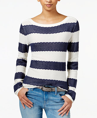 Tommy Hilfiger Striped Lace Sweater, Only at Macy's - Sweaters - Women ...