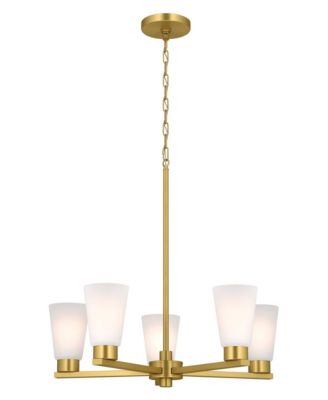 Stamos 24" 5-Light Brushed Gold Chandelier with Satin Etched Glass