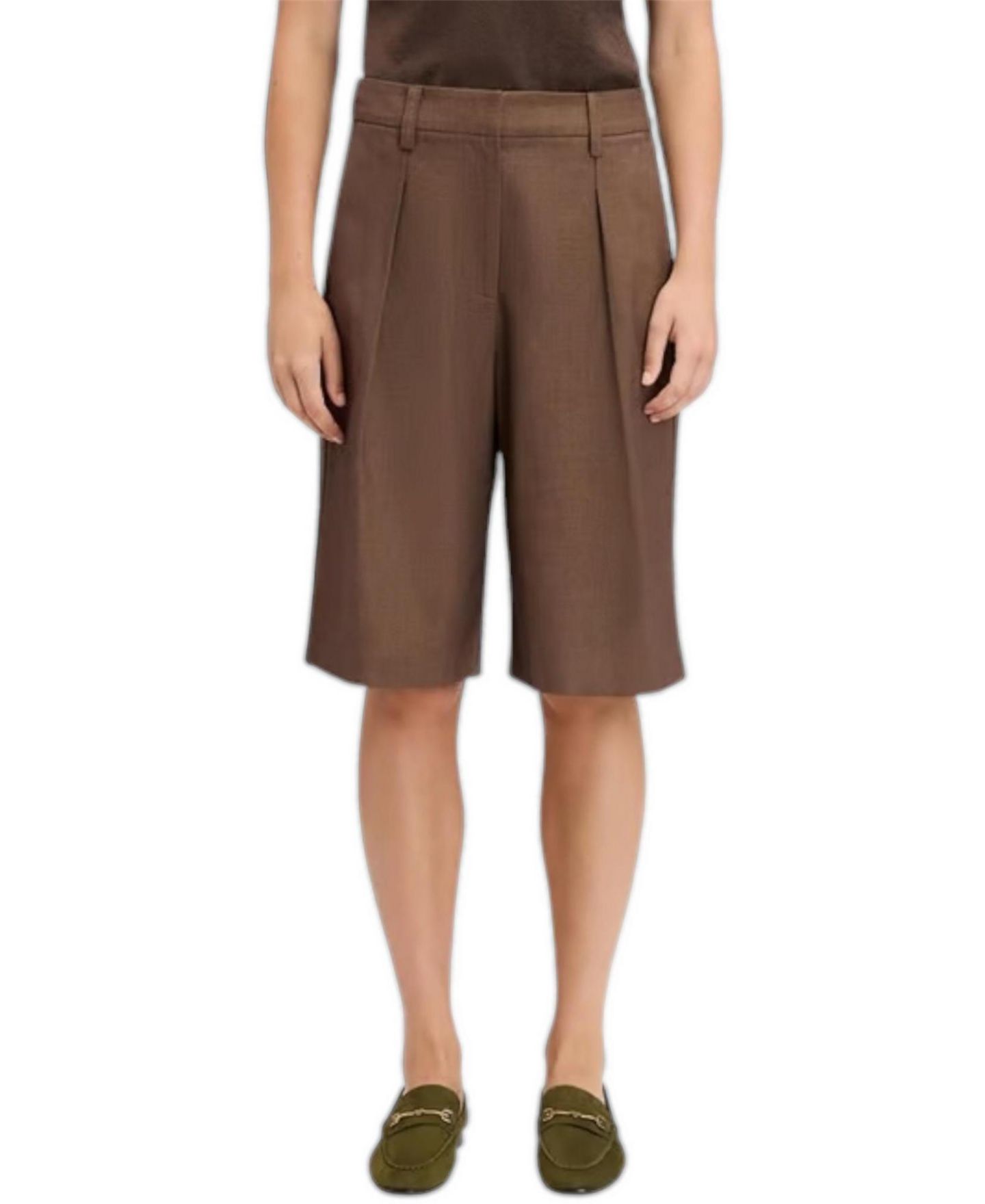 Женские шорты Sam Edelman Tailored Pleated Bermuda Shorts, 12" Inseam, цвет: Тёмный коричневый — фото 1