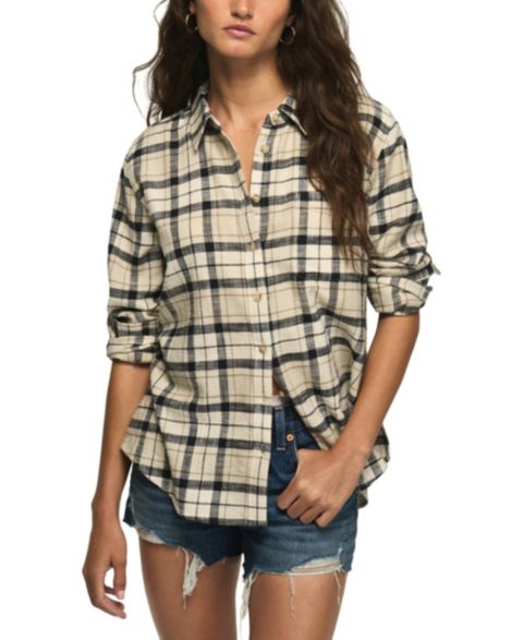 Женская рубашка Lucky Brand Long-Sleeve Plaid Button Down Shirt, цвет: Кремовый клетчатый
