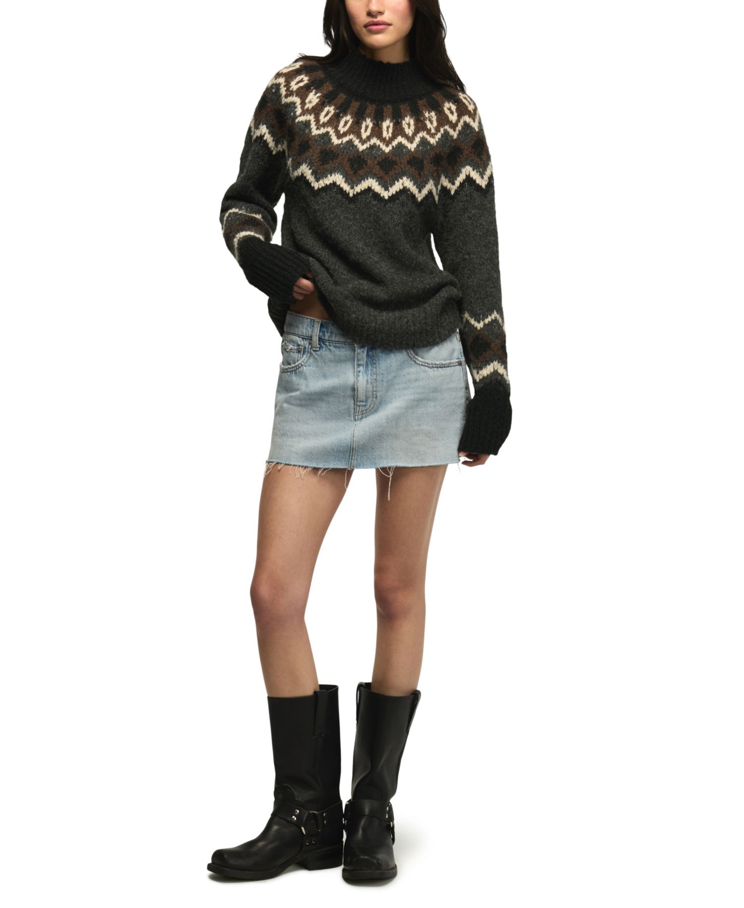 Women's Fair Isle Mock Neck Long-Sleeve Sweater