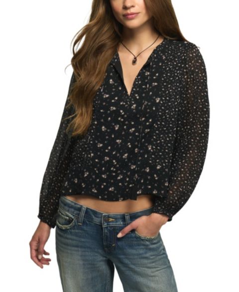 Женский топ Lucky Brand Floral-Print Sheer Long-Sleeve Peasant, цвет: Чёрный с принтом