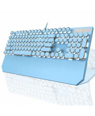 Typewriter Style Mechanical Gaming Keyboard RGB Backlit 104 Keys Blue Wired Round Keycaps