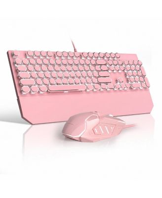 Typewriter Style Mechanical Gaming Keyboard RGB Backlit 104 Keys Blue Wired Round Keycaps
