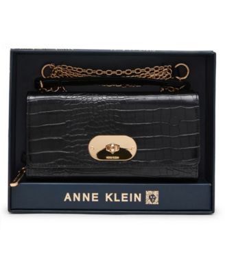 Boxed Oval Turn-Lock Chain Crossbody Wallet